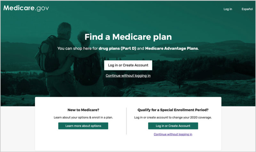 screenshot of the Medicare Plan Finder dot Gov website